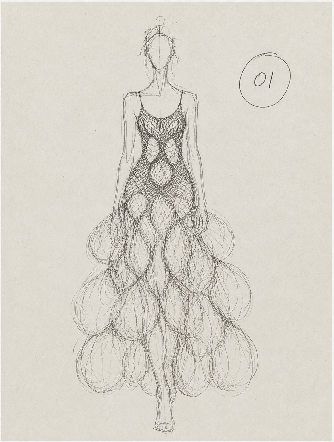 Hand sketch of the Asawa Pods Yanabana Season 0 couture concept