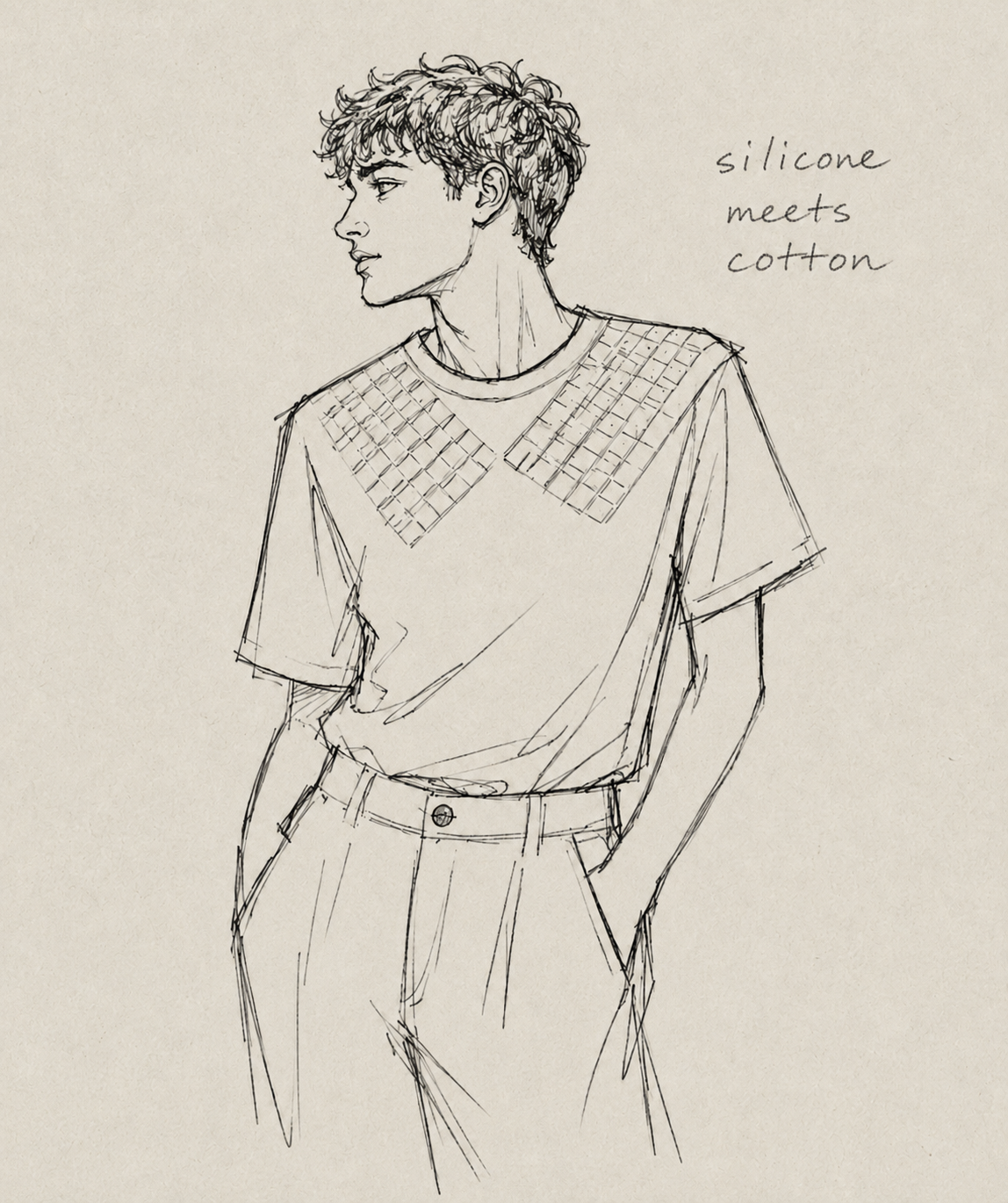 Hand sketch of the men's post-keyboard tee